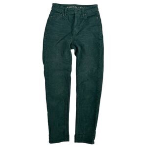 American Eagle Mom Straight Jeans Green Corduroy Size 000 Cotton Blend Stretch